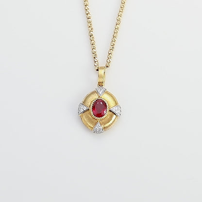 18K Gold Pigeon Blood Ruby Pendant Necklace