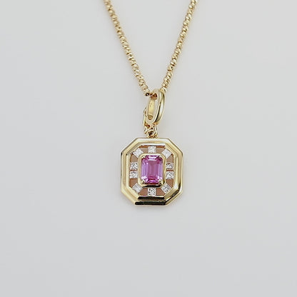 18K Gold Pink Sapphire Pendant Necklace