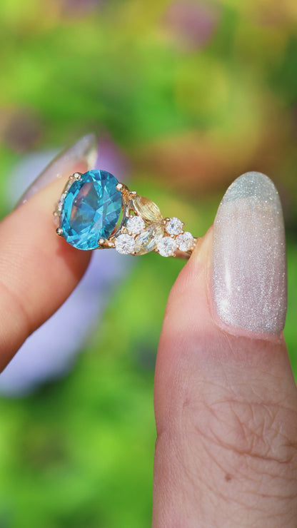 Oval Santa Maria Moissanite Ring