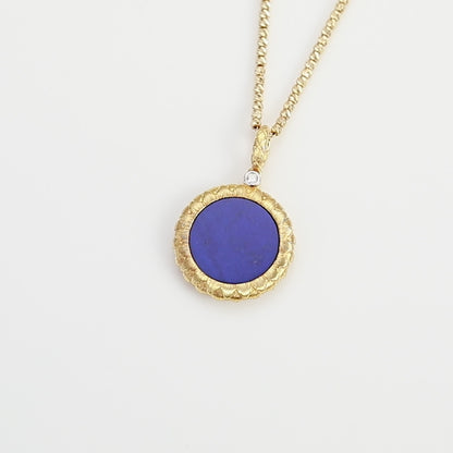 18K Gold Lapis Lazuli Pendant Necklace with Diamond