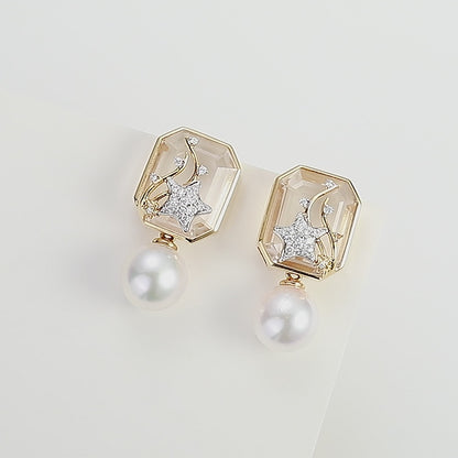 18K Gold Pearl Earrings with Diamond