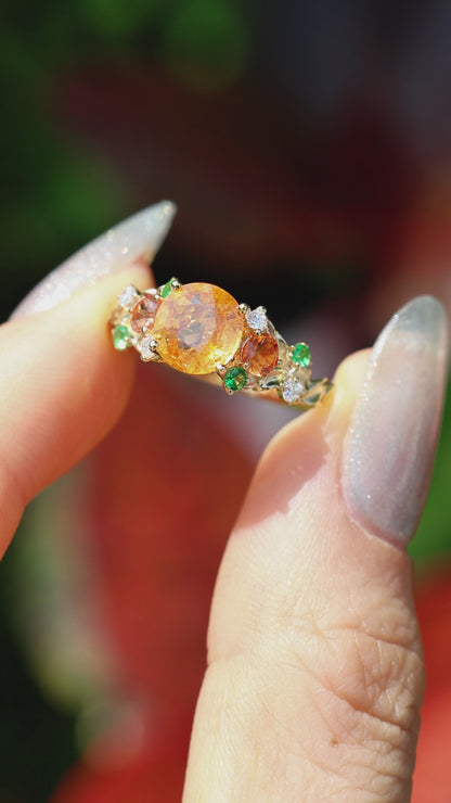 Oval Fanta Garnet with Tourmaline Ring