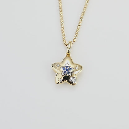 18K Gold Star-shaped Sapphire Pendant Necklace