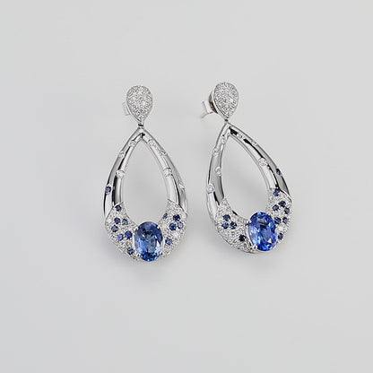 18K Gold Royal Blue Sapphire Earrings with Diamond