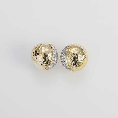 18K Gold Hammer pattern Earrings with Diamond