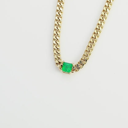 18K Cuba Chain Emerald Necklace