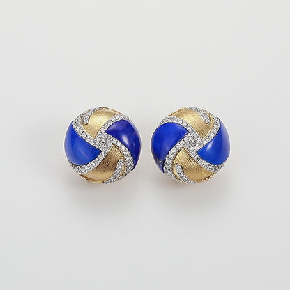 18K Gold Lapis Lazuli Earrings with Diamond