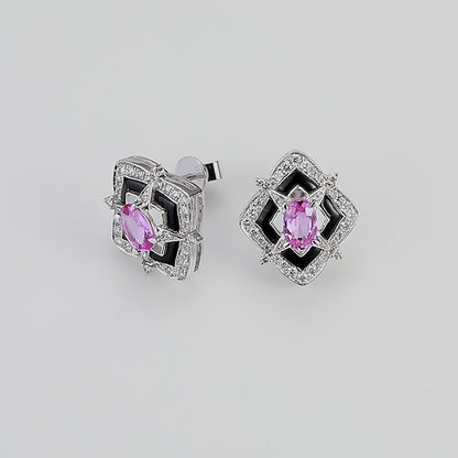 18K Gold Pink Sapphire Earrings with Diamond