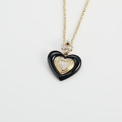 18K Gold Natural Black Agate Pendant Necklace with Diamond