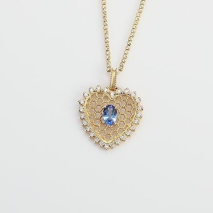 18K Gold Cornflower Blue Sapphire Pendant Necklace with Diamond